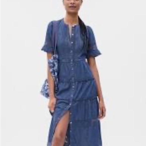 Love shack fancy gap tiered denim dress Prairie look M Get in on Denim Trend - Picture 8 of 8